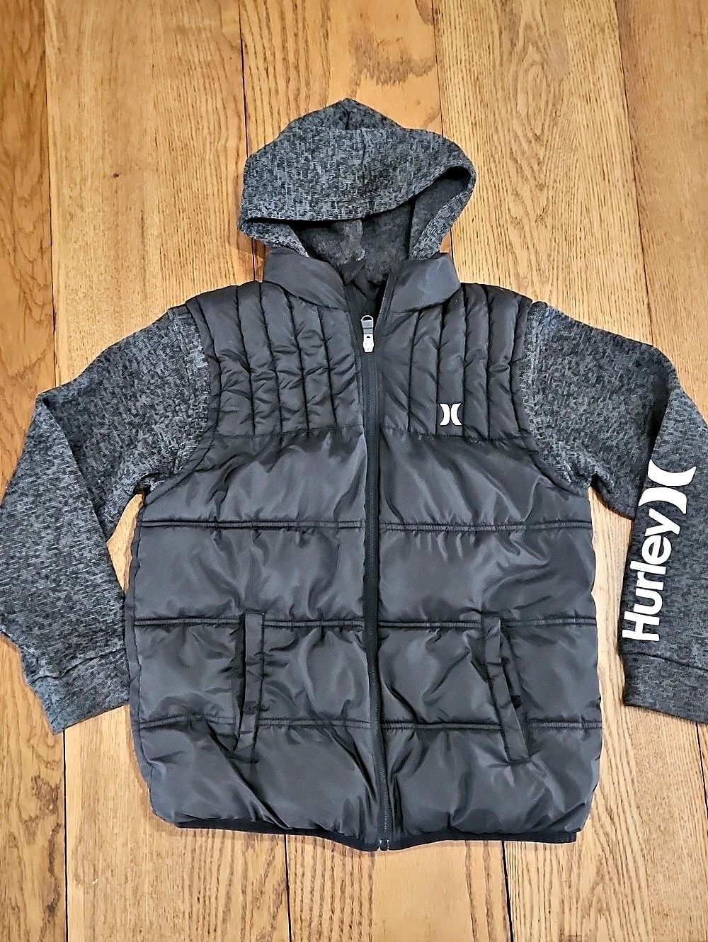 Hurley Boys Hybrid Puffer Hoodie Jacket Black & Gray